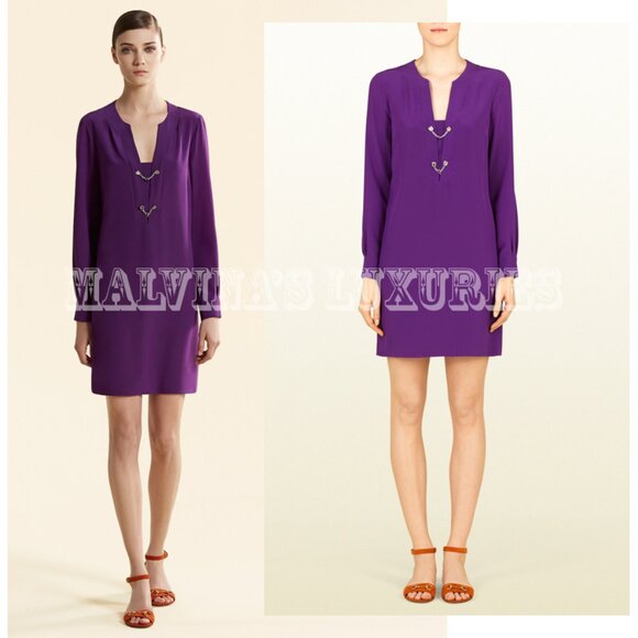 GUCCI DRESS PURPLE VIOLET CREPE DE CHINE LONG SLEEVES - Picture 1 of 13